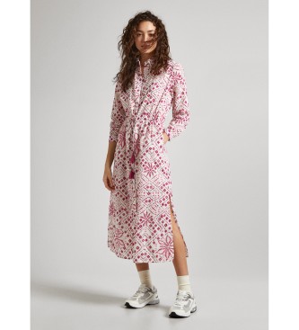 Pepe Jeans para mujer. PL953515 Vestido Paz rosa (S), Blanco, Casual, Algodón, Manga larga, Sostenible