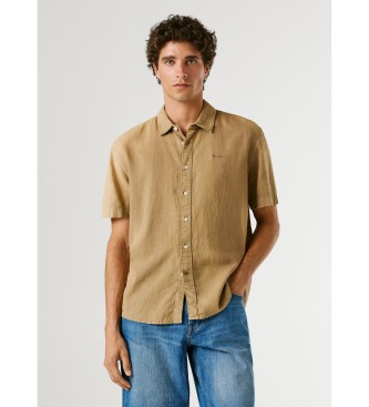 Pepe Jeans para hombre. PM3091193 Camisa Percy marrón (L), Casual, Lino, Manga corta