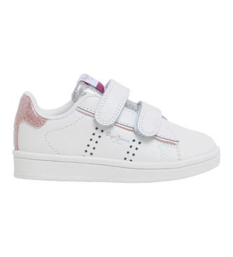 Pepe Jeans para niña. PGS30601 Zapatillas de piel Player Night GK blanco (30), Plano, Velcro, Casual, moda infantil