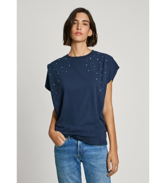 Pepe Jeans para mujer. PL506022 Camiseta Raz marino (S), Casual, Algodón, Manga corta, Sostenible