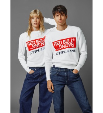 Red Bull Racing x Pepe Jeans unisex. RU700002 Pulôver de malha branco com gola redonda (L), Casual, Algodão