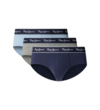 Pepe Jeans para hombre. PMU11174 Set de 3 Slips Solid azul, marino, gris (S), Homewear, Algodón
