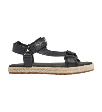 Pepe Jeans para hombre. PMS90115 Sandalias de Piel Sunset Savage negro (41), Plano, Velcro, Casual