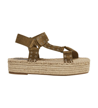 Pepe Jeans para mujer. PLS90660 Sandalias de piel Tracy Resort verde -Altura plataforma 4.6cm- (40), 3 a 5cm, Hebilla, Casual