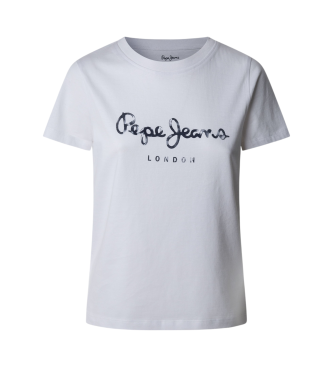 Pepe Jeans para mujer. PL506028 Camiseta De Manga Corta Val blanco (L), Casual, Algodón Orgánico, Sostenible