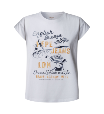 Pepe Jeans para mujer. PL506029 Camiseta Valma blanco (XS), Casual, Algodón, Manga corta, Sostenible