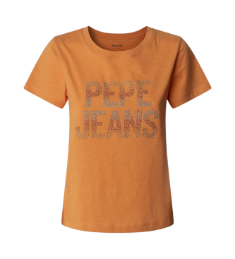 Pepe Jeans para mujer. PL506059 Camiseta Victoria naranja (XS), Casual, Manga corta, Algodón Orgánico, Sostenible