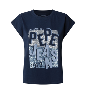 Pepe Jeans para mujer. PL506019 Camiseta De Manga Corta Viti marino (L), Casual, Algodón Orgánico, Sostenible