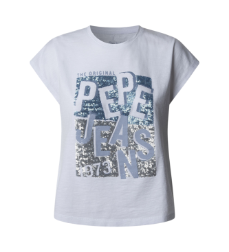 Pepe Jeans para mujer. PL506019 Camiseta De Manga Corta Viti blanco (M), Casual, Algodón Orgánico, Sostenible