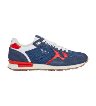 Pepe Jeans para hombre. PMS40004 Zapatillas De Piel Brit Retro marino (41), Azul, Plano, 1 a 3cm, Cordones, Casual