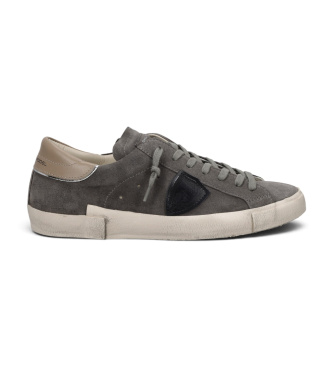 Philippe Model Per Uomo. Prlu Sneakers In Pelle Prsx Low Grigio (41), 1 A 3 Cm, Camoscio, Stringhe, Casual