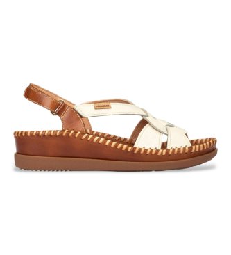 Pikolinos For Woman. W8K-1839C2 Leather Sandals Cadaques White (39), 1 To 3 Cm, Velcro, Casual