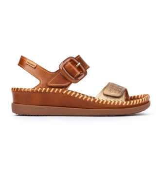 Pikolinosvoor vrouwen. W8K-0555C1 Bruine leren sandalen Cadaques (36), Leer, 3 tot 5 cm, Gesp, Casual