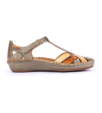 Pikolinos para mujer. 655-0732C5 Sandalias de Piel P.Vallarta verde grisáceo (37), Plano, Velcro, Casual