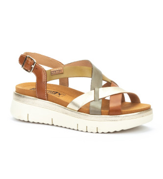 Pikolinos para mujer. W4N-0650C1 Sandalias con cuña de piel y tiras cruzadas Palma marrón 2