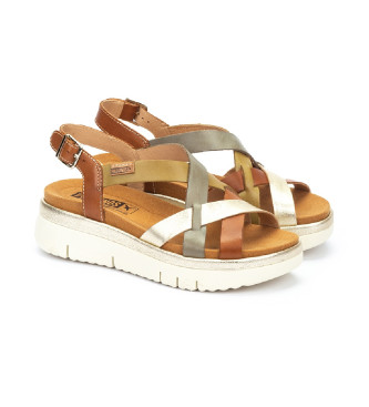 Pikolinos para mujer. W4N-0650C1 Sandalias con cuña de piel y tiras cruzadas Palma marrón 3