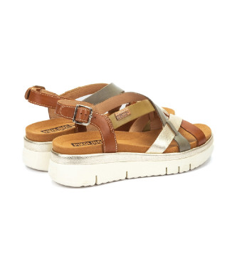 Pikolinos para mujer. W4N-0650C1 Sandalias con cuña de piel y tiras cruzadas Palma marrón 4