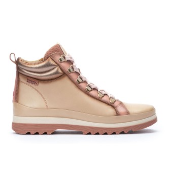 Pikolinos para mujer. W3W-8564CPC1 Botines de piel Vigo beige (37), 1 a 3cm, Cordones, Casual