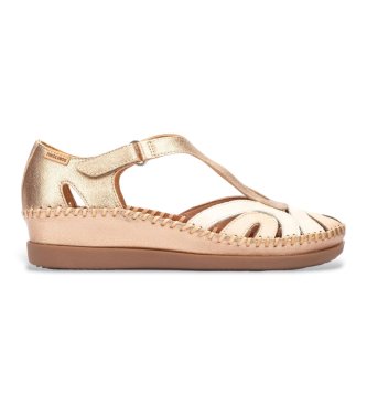 Pikolinosvoor vrouwen. W8K-1569CLC1 Lederen schoenen Cadaques goud (42), Leer, Goudkleurig, 3 tot 5 cm, Klittenband, Casual