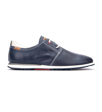 Pikolinosvoor mannen. M8W-6429 Saler leren schoenen marine (46), Leer, Blauw, Plat, 1 tot 3 cm, Veters, Casual, Klassiek, Marineblauw