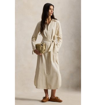 Para mujer. 211A96362002 Vestido camisero de algodón con cinturón (00 = 30), Casual, Manga larga