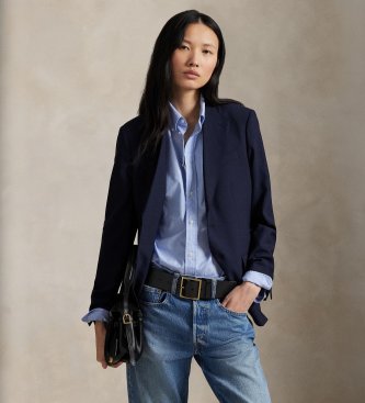 Polo Ralph Lauren para mujer. 211907268003 Blazer de lana y elástico marino (44), Casual, Clásico