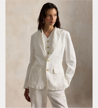 Polo Ralph Lauren para mujer. 211B14270001 Blazer de lino con botonadura sencilla blanco (38), Casual, Clásico