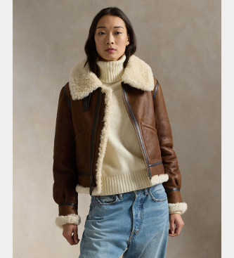 Polo Ralph Lauren para mujer. 211910038001 Bomber de piel Aviator marrón (M), Casual