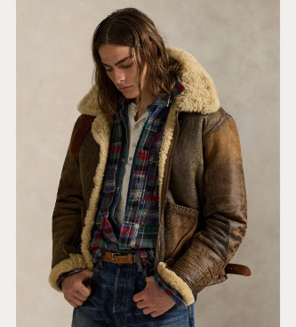 Polo Ralph Laurenvoor mannen. 710939176001 Bruin bomberjack van omgekeerd lam (L), Casual, Leer