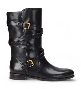 Lauren Ralph Lauren para mujer. 802945680001 Botas de Piel Briannah negro (40), Plano, 1 a 3cm, Hebilla, Casual