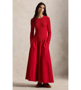 Polo Ralph Lauren Vestido de algodón con cuerpo de ochos rojo
