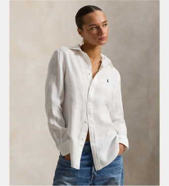 Polo Ralph Lauren Para Mulher. 211970730518 Camisa De Linho Branca De Corte CláSsico (L), Branco, Casual, Manga Comprida-image