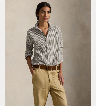 Polo Ralph Lauren para mujer. 211A96158007 Camisa Classic Fit de lino marrón (M), Casual, Manga larga
