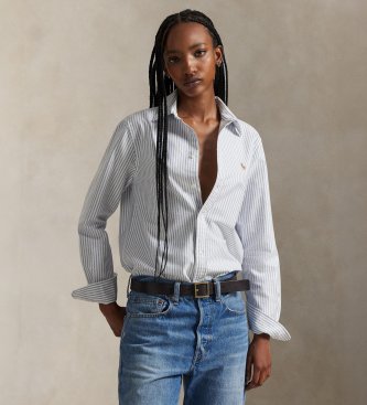Polo Ralph Lauren Per Donna. 211971500001 Camicia Classic Fit Striped Oxford Bianco, Blu (M), Casual, Cotone, Manica Lunga