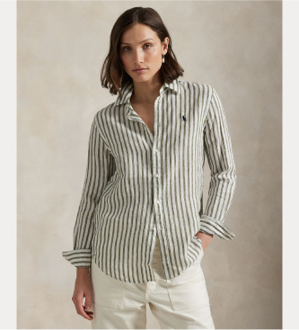 Polo Ralph Lauren para mujer. 211970691005 Camisa Classica de Lino verde (XS), Casual, Manga larga
