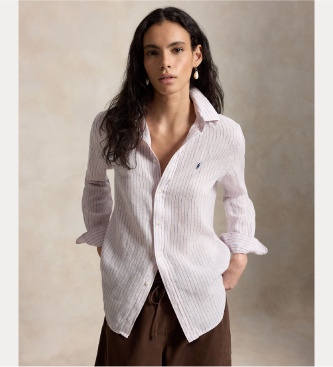 Polo Ralph Lauren para mujer. 211A96158011 Camisa Clásica de Lino blanco (M), Casual, Manga larga