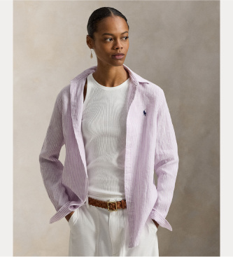 Polo Ralph Lauren para mujer. 211A96158006 Camisa Clásica de Lino rosa (S), Casual, Manga larga