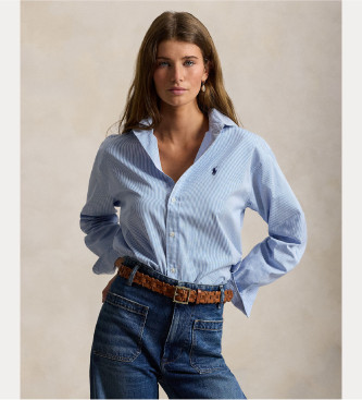 Polo Ralph Lauren para mujer. 211910743508 Camisa de algodón a rayas azul (XS), Casual, Manga larga