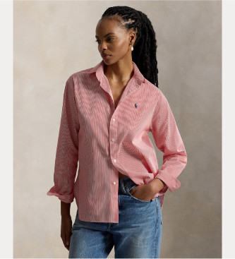 Polo Ralph Lauren para mujer. 211910743500 Camisa de algodón a rayas rojo (S), Casual, Manga larga