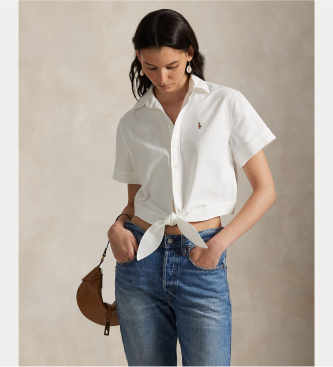 Polo Ralph Lauren för kvinnor. 211971516001 Bomullsskjorta Cotton Oxford med vit rosett (38), Casual, Kort ärm