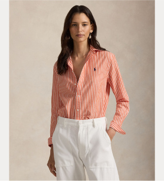 Polo Ralph Lauren para mujer. 211971514502 Camisa de algodón y lino Classic Fit naranja (S), Casual, Manga larga