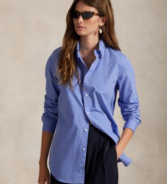 Polo Ralph Lauren Per Donna. 211941509001 Camicia Blu In Cotone Elasticizzato Fil-A-Fil (44), Casual, Manica Lunga