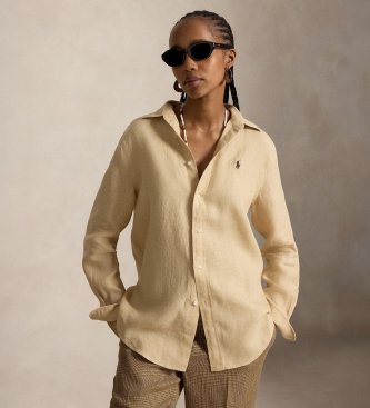 Polo Ralph Lauren para mujer. 211970730520 Camisa de lino Classic Fit beige (M), Casual, Manga larga