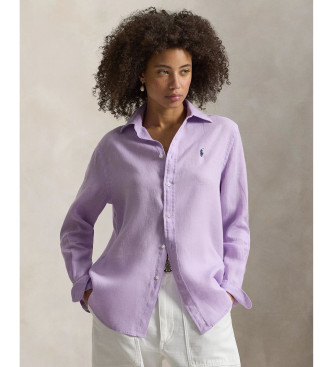 Polo Ralph Lauren para mujer. 211970730513 Camisa de lino Classic Fit lila (S), Casual, Manga larga