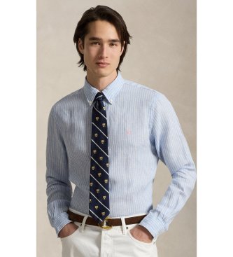 Polo Ralph Lauren para hombre. 710B15594005 Camisa de lino con rayas Custom Fit azul (S), Casual, Manga larga
