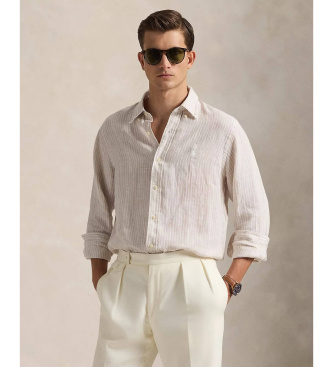 Polo Ralph Lauren Camisa de lino con rayas Custom Fit beige