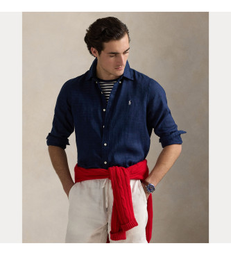 Polo Ralph Lauren para hombre. 710966294025 Camisa de lino marino (L), Azul, Casual, Manga larga