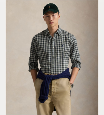 Polo Ralph Lauren para hombre. 710953644007 Camisa de sarga Custom Fit con cuadros marino (XL), Casual, Algodón, Manga larga