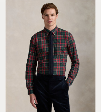 Polo Ralph Lauren para hombre. 710953644008 Camisa de sarga Custom Fit con cuadros rojo (L), Casual, Algodón, Manga larga
