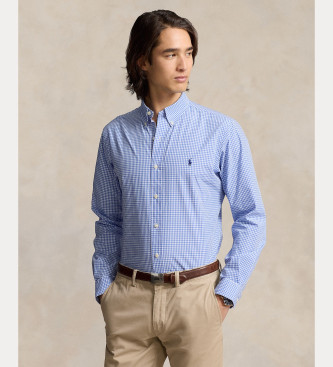 Polo Ralph Lauren para hombre. 710928254004 Camisa elástica de popelina Slim Fit azul (S), Casual, Algodón, Manga larga